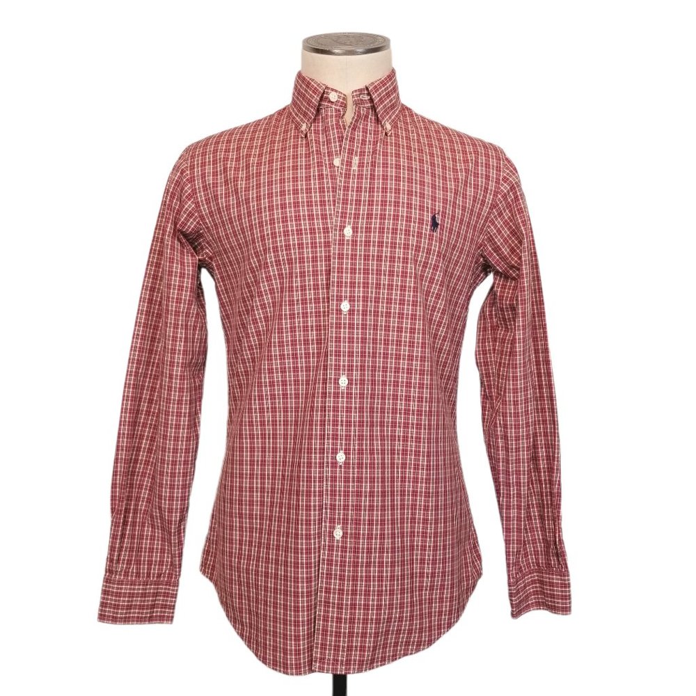 Ralph Lauren Plaid Cotton Custom Fit Shirt Red Sz Small